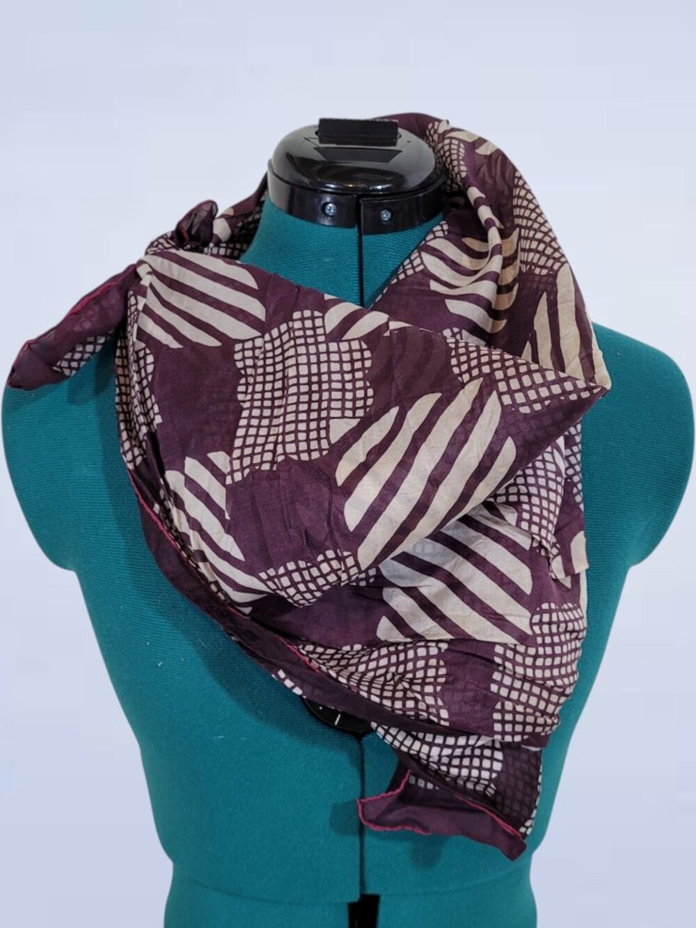 Purple Geometric Silk Square Scarf | Abstract Pattern Silk Neck Wrap